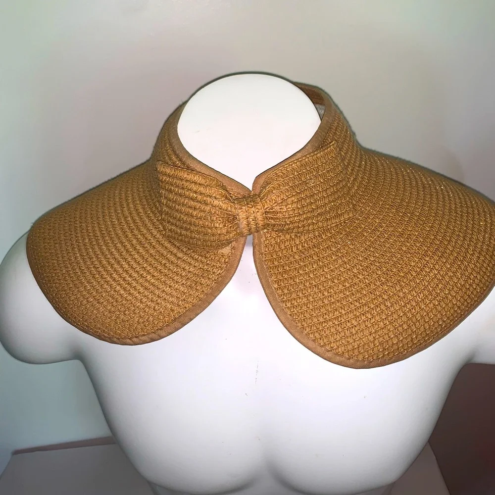 Women Sun Visors Hat, Fordable Wide Brim Ponytail Beach Hat